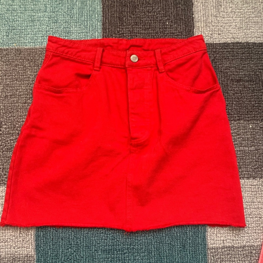 John Galt red denim skirt